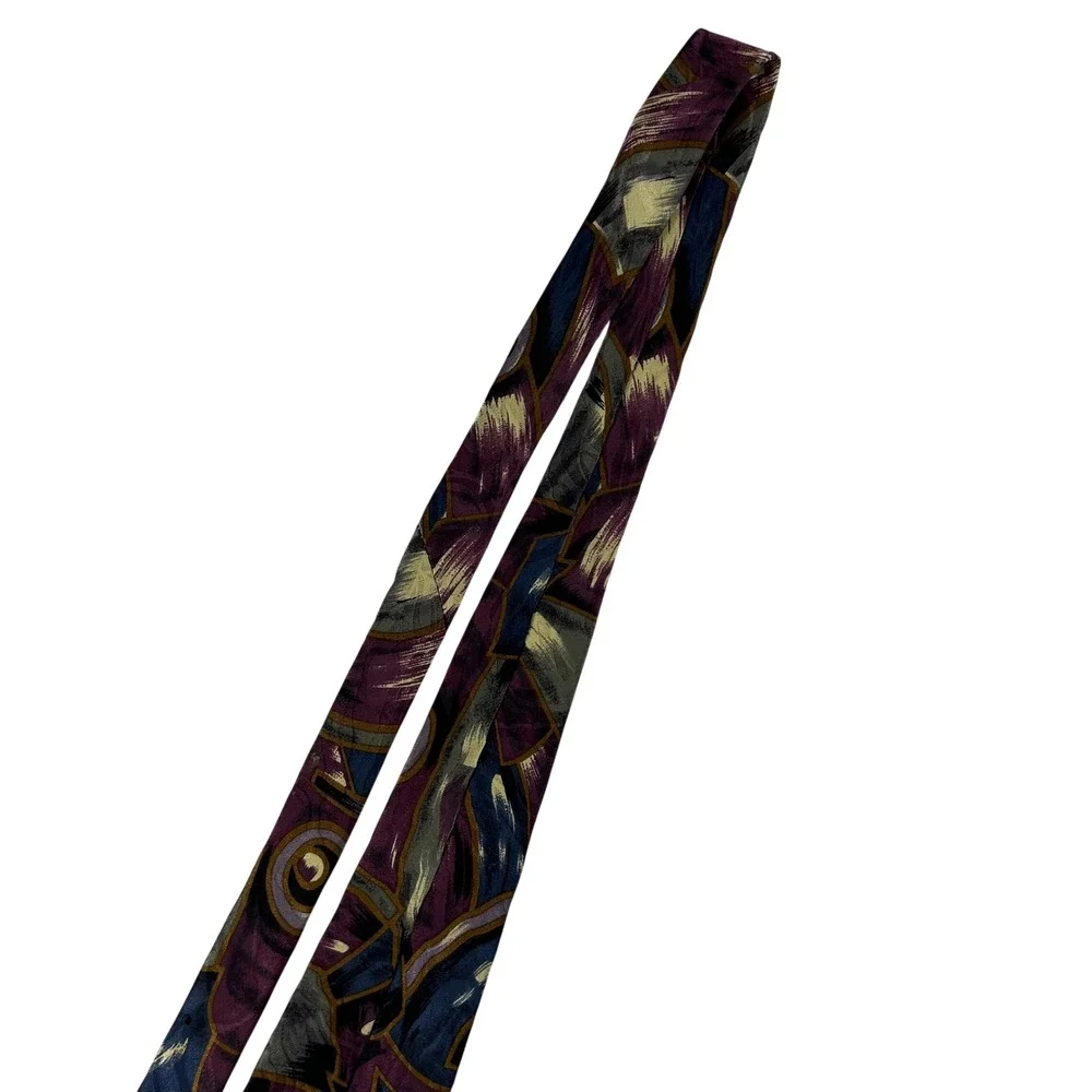 Tattersall‎ Mens Silk Necktie Abstract Geometric Brushstroke Purple Navy Gold